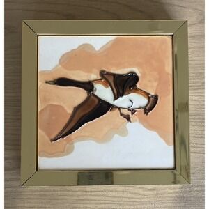 Vintage Framed Tile Duck  Orange Brown White  Goldtone Frame